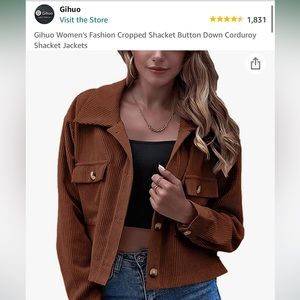 Amazon Jacket cropped Shacket button down Corduroy size L